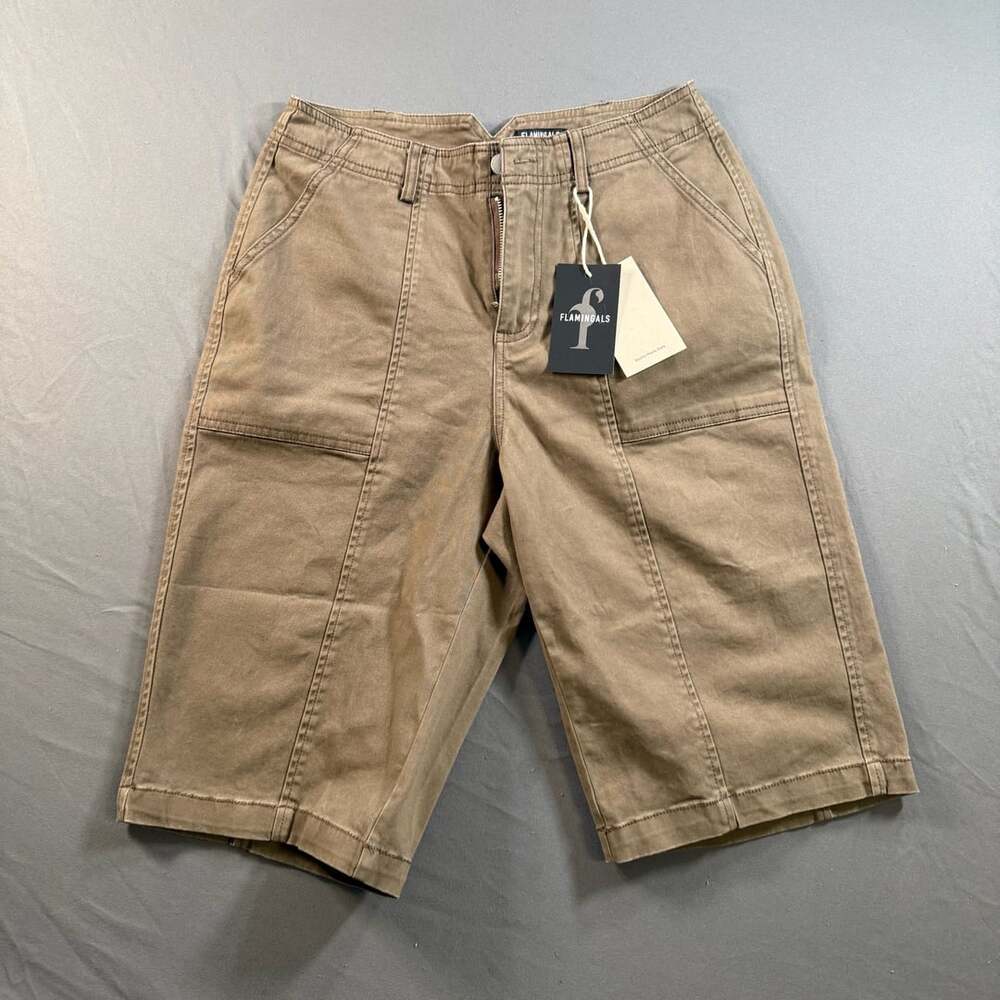 Flamingals Women’s XS Brown Bermuda Cargo Shorts NWT Y2K Utility